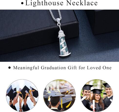 Lighthouse Necklace for Graduation 925 Sterling Silver Dainty Turquoise Lighthouse Pendant Nautical Sailor Lighthouse Jewelry Gift for Men Women in Saudi Arabia