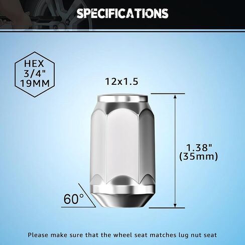 20 قطعة من YIZBAP صواميل M12x1.5، نهاية مغلقة من الكروم 12x1.5 صواميل عروة بطول 1.38 بوصة (35 مم)، من أجل 2006-2020 Fusion، 2000-2019 Focus، 2001-2022 Escape، 3/4 بوصة (19 مم) مقبض مقعد سداسي مخروطي المكسرات in Kuwait