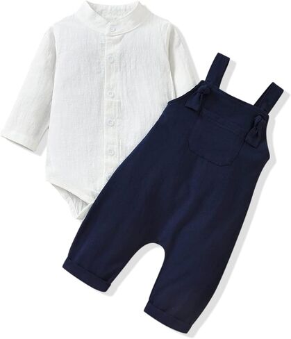 Unutiylo Baby Boys Clothes for Gentleman Outfits,Toddler Overalls Baby Suspender Pants and Bodysuit Romper in Kuwait