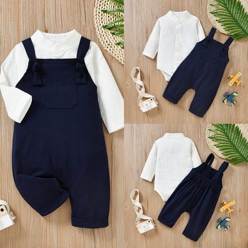 Unutiylo Baby Boys Clothes for Gentleman Outfits,Toddler Overalls Baby Suspender Pants and Bodysuit Romper in Kuwait