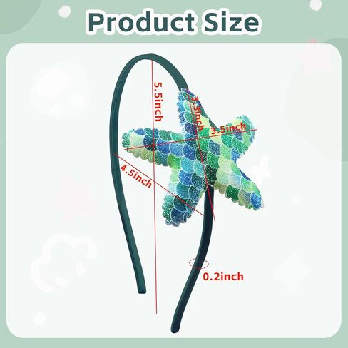 Mermaid Starfish Headband Fish Scale Hair Bands Sparkling Sea Star Hair Accessories Headpiece for Women Girls Birthday Wedding Festival Celebration Party Supplies(Blue) in Kuwait