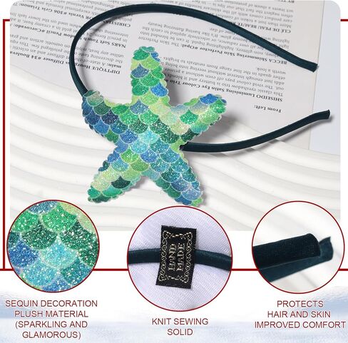 Mermaid Starfish Headband Fish Scale Hair Bands Sparkling Sea Star Hair Accessories Headpiece for Women Girls Birthday Wedding Festival Celebration Party Supplies(Blue) in Kuwait