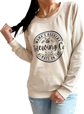 Women Causal Maternity Nursing Sweatshirt Comfort Friendly Zip Breastfeeding Pullover Tops Mama's Boobery Sweater in Saudi Arabia