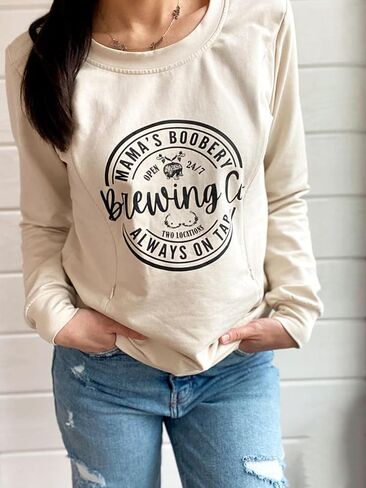 Women Causal Maternity Nursing Sweatshirt Comfort Friendly Zip Breastfeeding Pullover Tops Mama's Boobery Sweater in Saudi Arabia