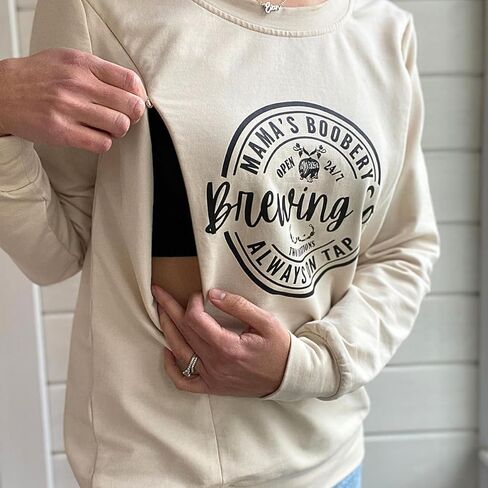 Women Causal Maternity Nursing Sweatshirt Comfort Friendly Zip Breastfeeding Pullover Tops Mama's Boobery Sweater in Saudi Arabia