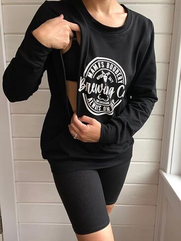 Women Causal Maternity Nursing Sweatshirt Comfort Friendly Zip Breastfeeding Pullover Tops Mama's Boobery Sweater in Saudi Arabia