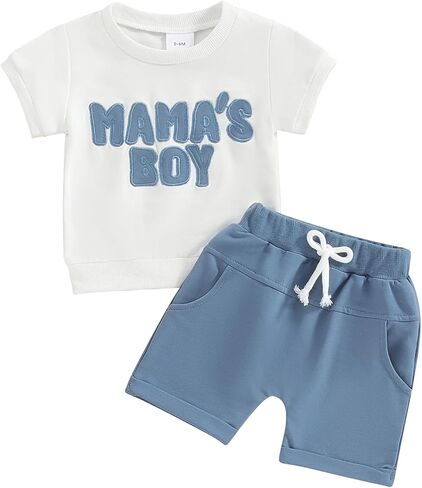 Toddler Baby Boy Summer Clothes Mamas Little Boy Short Sleeve T Shirt Tops Infant Rolled Stretch Shorts Set in Kuwait