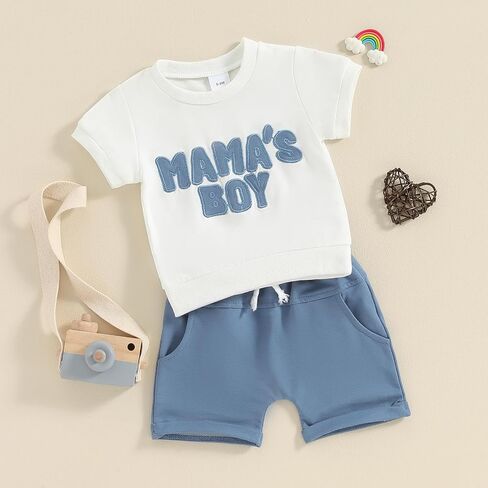Toddler Baby Boy Summer Clothes Mamas Little Boy Short Sleeve T Shirt Tops Infant Rolled Stretch Shorts Set in Kuwait