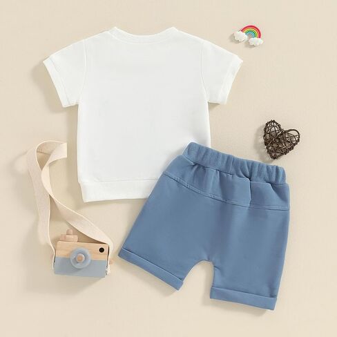 Toddler Baby Boy Summer Clothes Mamas Little Boy Short Sleeve T Shirt Tops Infant Rolled Stretch Shorts Set in Kuwait