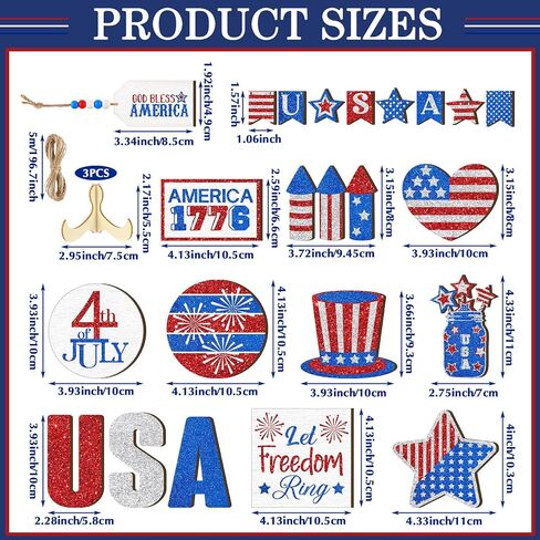21 Pcs 4th of July Tiered Tray Decor Patriotic Tiered Tray Wooden Decoration Set Rustic Farmhouse Decor for 4th of July Memorial Day Labor Independence Red White Blue Decoration Tiered Tray Decor in Saudi Arabia