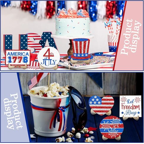 21 Pcs 4th of July Tiered Tray Decor Patriotic Tiered Tray Wooden Decoration Set Rustic Farmhouse Decor for 4th of July Memorial Day Labor Independence Red White Blue Decoration Tiered Tray Decor in Saudi Arabia