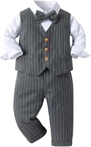 IMEKIS Toddler Baby Boy Christening Outfit Christmas Kids Bowtie Shirt Waistcoat Pants Wedding Holiday Tuxedo Gentleman Suits in Kuwait