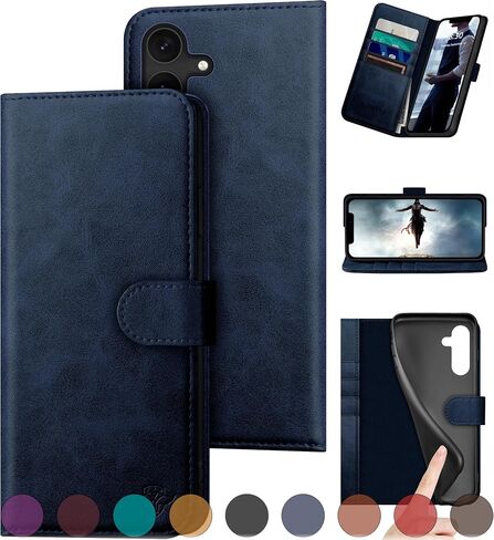 for Samsung Galaxy S23 FE Genuine Leather Wallet case 【RFID Blocking】【4 Credit Card Holder】【Real Leather】 Flip Folio Book Phone case Protective Cover Women Men for S23FE case Black in Saudi Arabia