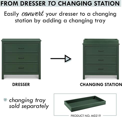 DaVinci Charlie 3-Drawer Dresser, Forest Green in Saudi Arabia