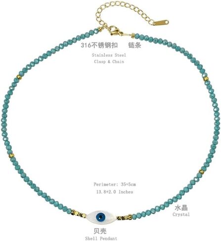 Evil Eye Crystal Y2k Beaded Necklace Retro Handmade Bamboo Knot Rhinestone Beaded Choker Necklace Stainless Steel Clasp Chain for Teen Girls Woman Trendy Aesthetic Indie Jewelry-A evil eye in Saudi Arabia