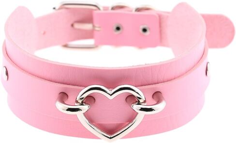 Women Leather Necklaces Choker Girl Heart Punk Rock Adjustable Collar Necklaces in Kuwait