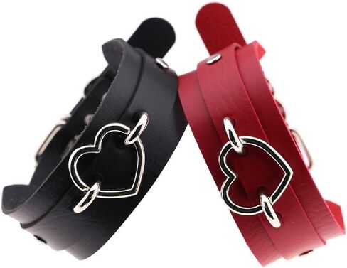 Women Leather Necklaces Choker Girl Heart Punk Rock Adjustable Collar Necklaces in Kuwait