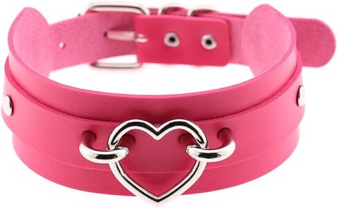 Women Leather Necklaces Choker Girl Heart Punk Rock Adjustable Collar Necklaces in Kuwait