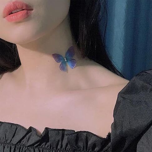Invisible Necklaces for Women Purple Blue Butterfly Rhinestone Choker Necklace Fishing Wire Clear Gargantillas Para Mujer Necklaces Beachy Charm Statement Trendy Jewelry in Kuwait