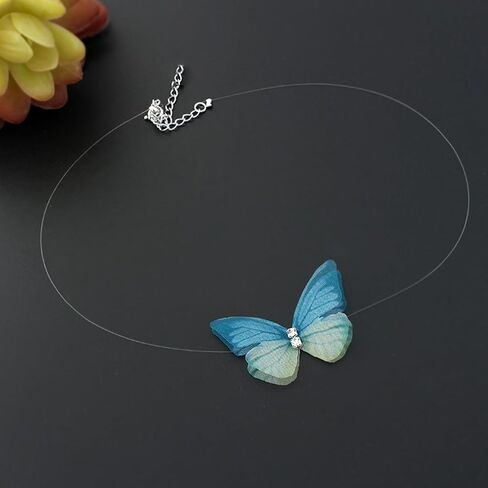 Invisible Necklaces for Women Purple Blue Butterfly Rhinestone Choker Necklace Fishing Wire Clear Gargantillas Para Mujer Necklaces Beachy Charm Statement Trendy Jewelry in Kuwait