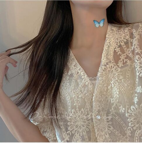 Invisible Necklaces for Women Purple Blue Butterfly Rhinestone Choker Necklace Fishing Wire Clear Gargantillas Para Mujer Necklaces Beachy Charm Statement Trendy Jewelry in Kuwait