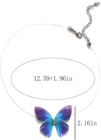 Invisible Necklaces for Women Purple Blue Butterfly Rhinestone Choker Necklace Fishing Wire Clear Gargantillas Para Mujer Necklaces Beachy Charm Statement Trendy Jewelry in Kuwait