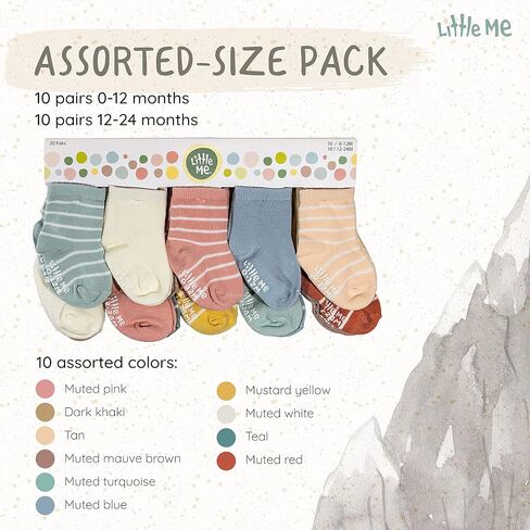 Little Me 20-Pack Newborn Baby Infant & Toddler Unisex Socks, For Baby Girl or Boy, 0-12 & 12-24 Months, Assorted Size Pack in Kuwait