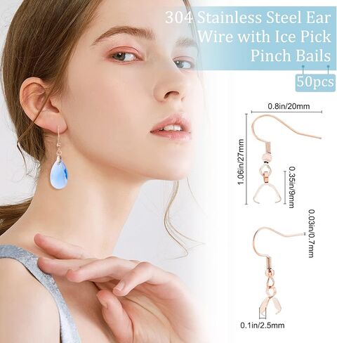 Beebeecraft 1 Box 50Pcs Earring Hooks with Pendant Clasp 18K Gold Plated Stainless Steel French Wire Earring Ball Hooks with Pinch Bails for Earring Making DIY in Saudi Arabia