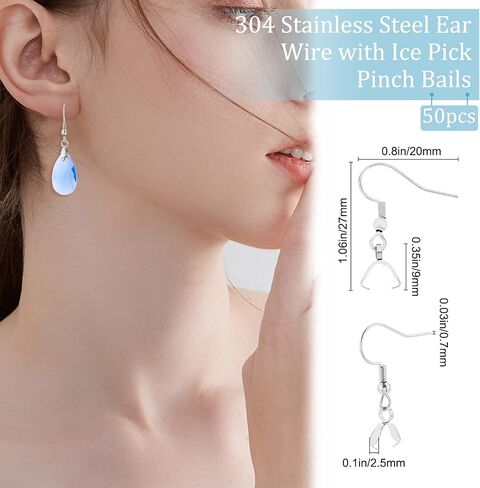Beebeecraft 1 Box 50Pcs Earring Hooks with Pendant Clasp 18K Gold Plated Stainless Steel French Wire Earring Ball Hooks with Pinch Bails for Earring Making DIY in Saudi Arabia