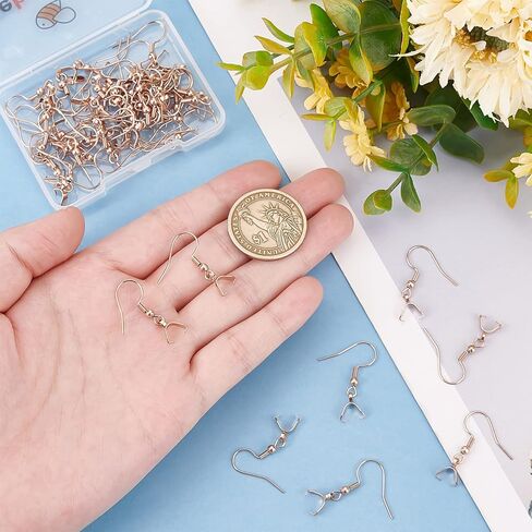 Beebeecraft 1 Box 50Pcs Earring Hooks with Pendant Clasp 18K Gold Plated Stainless Steel French Wire Earring Ball Hooks with Pinch Bails for Earring Making DIY in Saudi Arabia