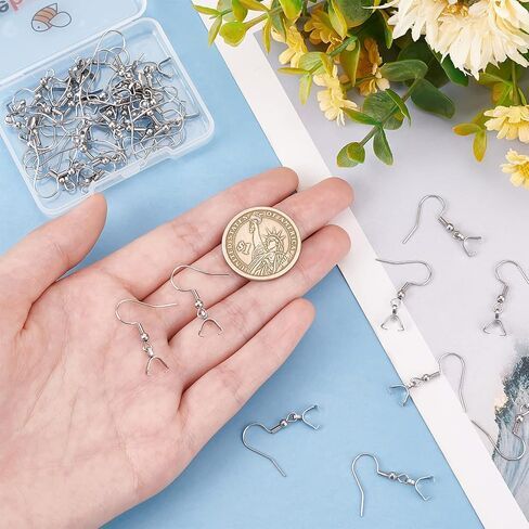 Beebeecraft 1 Box 50Pcs Earring Hooks with Pendant Clasp 18K Gold Plated Stainless Steel French Wire Earring Ball Hooks with Pinch Bails for Earring Making DIY in Saudi Arabia