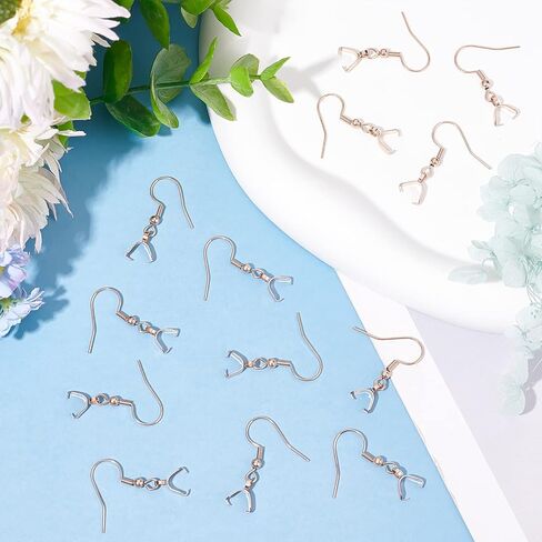 Beebeecraft 1 Box 50Pcs Earring Hooks with Pendant Clasp 18K Gold Plated Stainless Steel French Wire Earring Ball Hooks with Pinch Bails for Earring Making DIY in Saudi Arabia