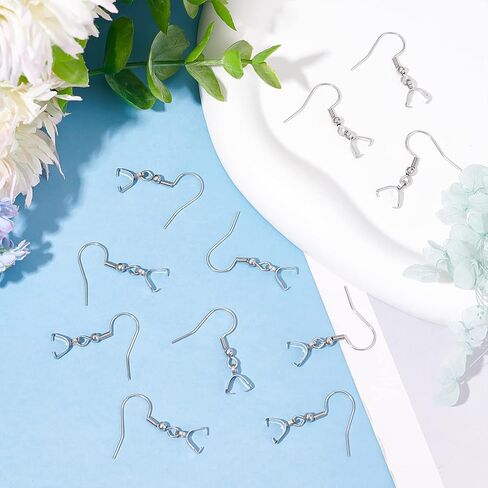 Beebeecraft 1 Box 50Pcs Earring Hooks with Pendant Clasp 18K Gold Plated Stainless Steel French Wire Earring Ball Hooks with Pinch Bails for Earring Making DIY in Saudi Arabia