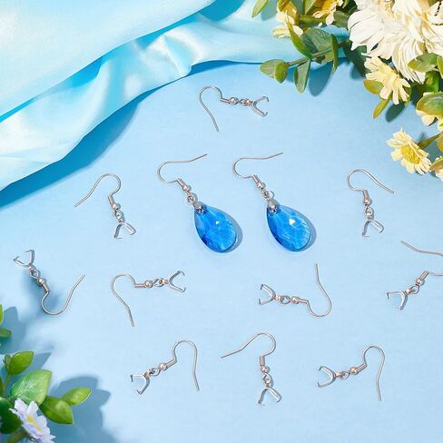 Beebeecraft 1 Box 50Pcs Earring Hooks with Pendant Clasp 18K Gold Plated Stainless Steel French Wire Earring Ball Hooks with Pinch Bails for Earring Making DIY in Saudi Arabia