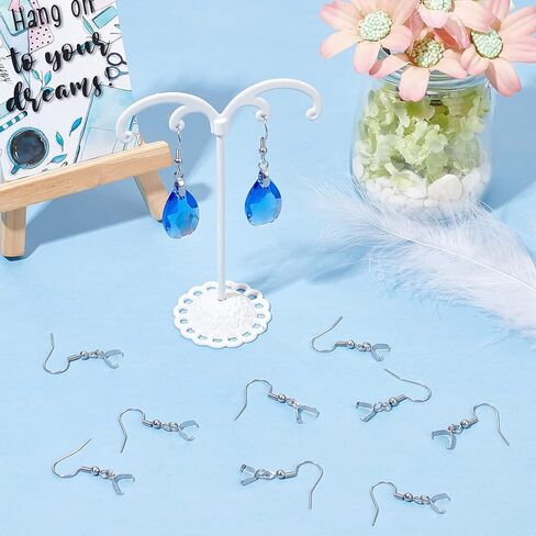 Beebeecraft 1 Box 50Pcs Earring Hooks with Pendant Clasp 18K Gold Plated Stainless Steel French Wire Earring Ball Hooks with Pinch Bails for Earring Making DIY in Saudi Arabia