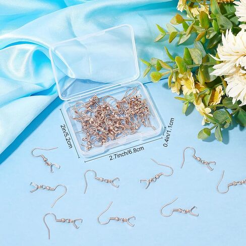 Beebeecraft 1 Box 50Pcs Earring Hooks with Pendant Clasp 18K Gold Plated Stainless Steel French Wire Earring Ball Hooks with Pinch Bails for Earring Making DIY in Saudi Arabia