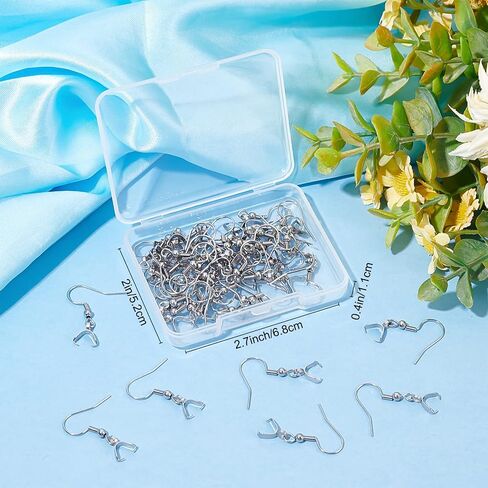 Beebeecraft 1 Box 50Pcs Earring Hooks with Pendant Clasp 18K Gold Plated Stainless Steel French Wire Earring Ball Hooks with Pinch Bails for Earring Making DIY in Saudi Arabia