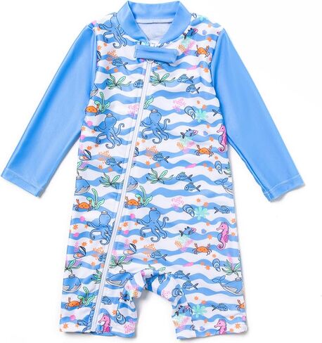BONVERANO Baby Toddler Recycled Fabric Swimsuit UPF 50+ Sun Protection Full-Length Zipper Rash Guard One Piece Swimwear in Saudi Arabia