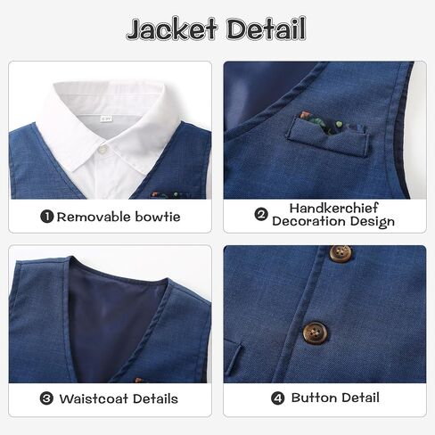 Volunboy Baby Boys Summer Suits Short Sleeve Wedding Ring Bearer Outfits 4Pcs Graduation Dress Vest Shirt Bowtie Shorts Set in Saudi Arabia