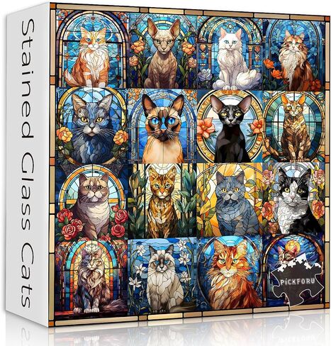 Stained Glass Puzzle Cat Puzzles for Adults 1000 Pieces, Colorful Kitty Kitten Collage Puzzles 1000 Pieces, Hard Difficult Impossible Challenging Jigsaw Puzzles for Adults in Saudi Arabia