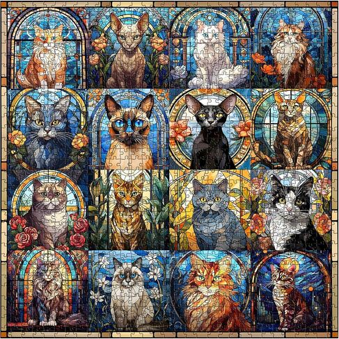 Stained Glass Puzzle Cat Puzzles for Adults 1000 Pieces, Colorful Kitty Kitten Collage Puzzles 1000 Pieces, Hard Difficult Impossible Challenging Jigsaw Puzzles for Adults in Saudi Arabia