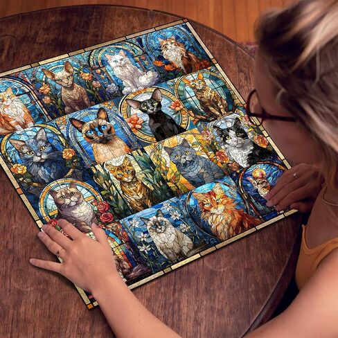 Stained Glass Puzzle Cat Puzzles for Adults 1000 Pieces, Colorful Kitty Kitten Collage Puzzles 1000 Pieces, Hard Difficult Impossible Challenging Jigsaw Puzzles for Adults in Saudi Arabia