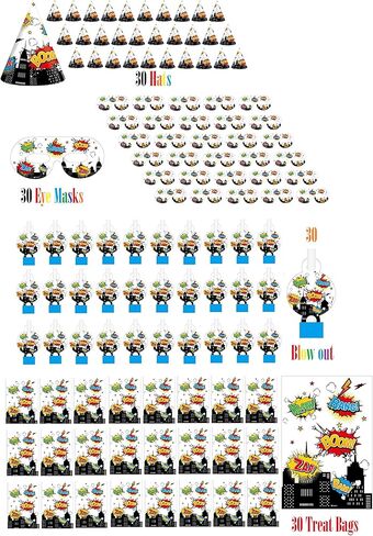 يقدم 30 حزمة كاملة للحفلات ذات طابع البطل الخارق وقبعات حفلات أعياد الميلاد وأقنعة العين وحقائب علاجية 20 قطعة من صور الدعائم DIY و14 دوامة و2 لافتة راية خلفية مثالية لحفلة عيد ميلاد البطل الخارق in Kuwait