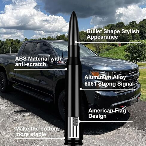 هوائي شاحنة السيارة العلم الأمريكي - تصميم مضاد للسرقة لسيارة Ford F150 F250 F350 Super Duty Ford Raptor Bronco Truck، Dodge RAM 1500 ملحقات السيارة البديلة للهوائي القصير، أسود in Kuwait