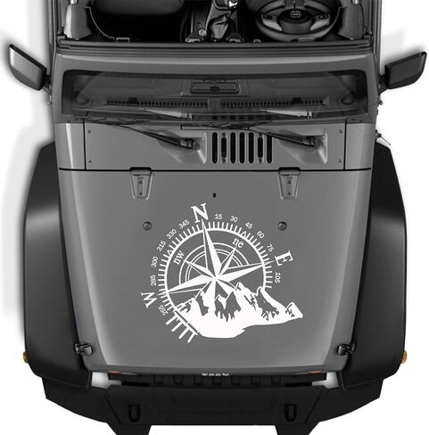 Car Decals Compass with Mountain Hood Stickers Waterproof Vinyl Hood Decals Car Side Decals and Graphics Compass Hood Decals for RV Truck SUV Car Exterior Decoration 1 PCS (Black) in Saudi Arabia