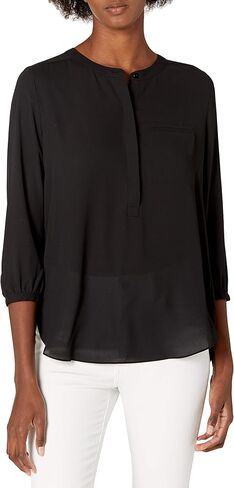 NYDJ Women's Solid 3/4 Sleeve Henley Pleat Back Blouse in Saudi Arabia