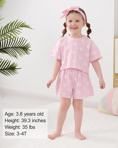 WESIDOM Toddler Girl Clothes Summer Outfit 3Pcs Short Set Headband 6M-6Y | Toddler Girl Clothes 12 Month Girl Clothes Toddler Girls Summer Outfit Set Daily Playwear 3 Pcs Baby Clothing in Saudi Arabia