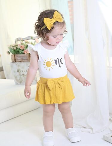 Baby Girl 1st Birthday Outfit - One Year Old Sunflower Skirt Set in Saudi Arabia