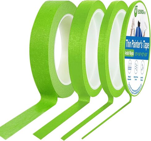 شريط رسام رفيع 1/8، 1/4، 1/2، 3/4، 1 بوصة عرض شريط طلاء شريط لاصق، من أجل DIY، الحرف اليدوية والمشروعات الفنية الكبيرة (أخضر، 1/8 بوصة + 1/4 بوصة) +1/2"+3/4" × 4 لفات) in Kuwait