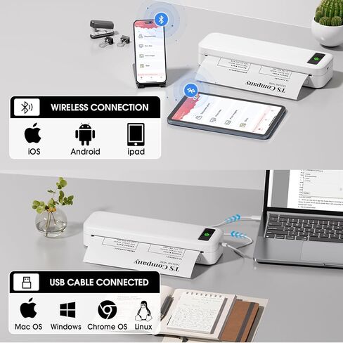 طابعة بدون حبر مطورة، طابعات M835 المحمولة لاسلكية للسفر، طابعة متنقلة تعمل بتقنية البلوتوث الحرارية المدمجة 300 نقطة في البوصة للهواتف الذكية التي تعمل بنظام Android iOS والكمبيوتر المحمول iPad، Letter/A4/4/3/2" in Kuwait